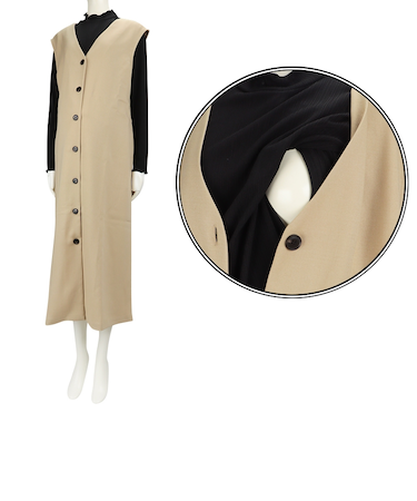 [授乳機能付き]長袖トップス付きジレワンピース ベージュ