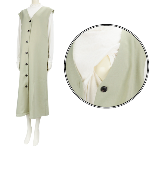 [授乳機能付き]長袖トップス付きジレワンピース グリーン