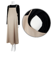 [授乳口付き]長袖トップス付きサテンキャミワンピース　ベージュ