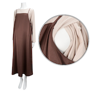 [授乳口付き]長袖トップス付きサテンキャミワンピース　ブラウン