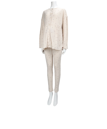 [授乳仕様]おなかゆったり　長袖テレコパジャマ　アイボリー