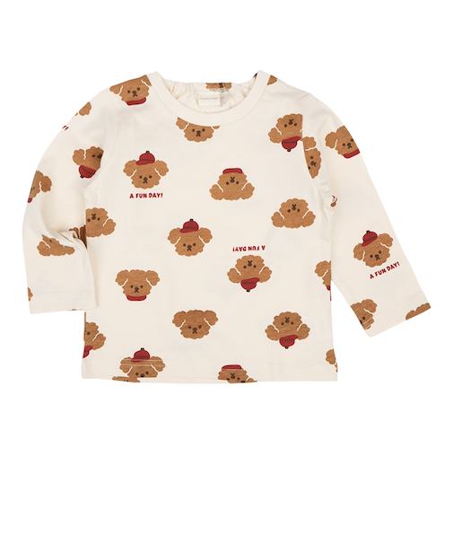 [ベビー]長袖　Tシャツ　総柄　ベージュ