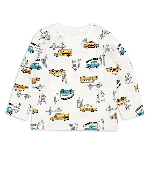 [キッズ]長袖　Tシャツ　総柄　ブルー