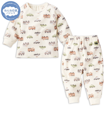 [ベビー]ねんね応援　長袖　パジャマ　くるま　アイボリー
