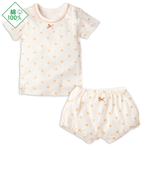 [ベビー]セットアップインナー　半袖　花ドット　オフホワイト