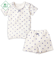 [キッズ]セットアップインナー　半袖　花ドット　オフホワイト