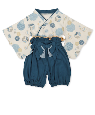 [ベビー]タッセル付き袴セットアップオール ブルー