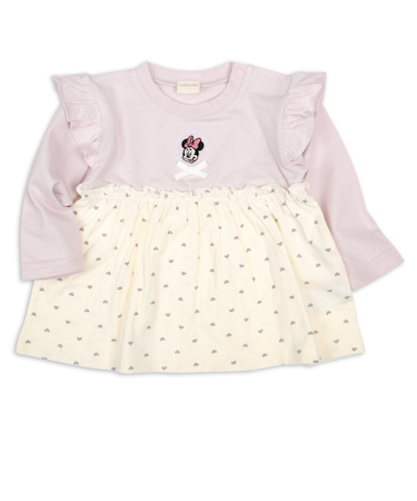 [ベビー]長袖Tシャツ　胸切替　ディズニー　ピンク