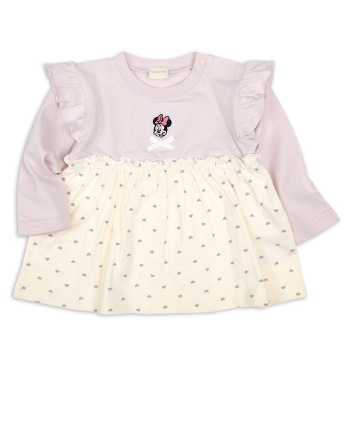 [ベビー]長袖Tシャツ　胸切替　ディズニー　ピンク