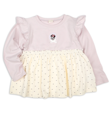 [キッズ]長袖Tシャツ　胸切替　ディズニー　ピンク