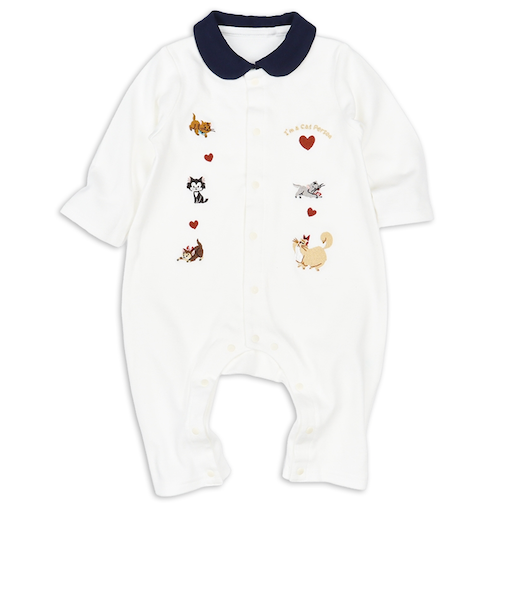 長袖　プレオール　襟付き　刺繍モチーフ　ねこ