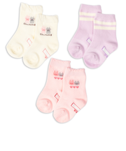 [ベビー]クルーソックス3足組　うさぎとねこ　オフホワイト