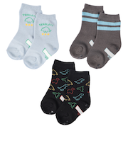 [ベビー]クルーソックス3足組　恐竜　サックス