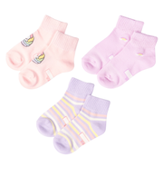 [キッズ]ショートソックス3足組　ユニコーン　ピンク