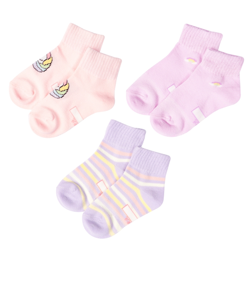 [キッズ]ショートソックス3足組　ユニコーン　ピンク