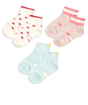 [キッズ]ショートソックス3足組　ハート総柄　オフホワイト