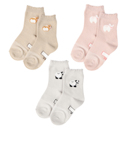 [キッズ]クルーソックス3足組　おしり動物　ベージュ