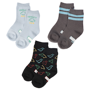 [キッズ]クルーソックス3足組　恐竜　サックス