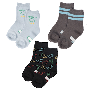 [キッズ]クルーソックス3足組　恐竜　サックス