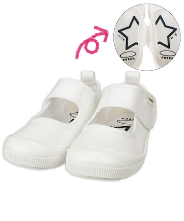 [13.0～18.0cm]バレエシューズ　面ファスナー　キャンバス　ホワイト