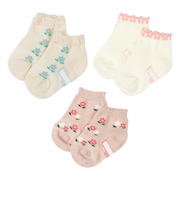 [ベビー]ショートソックス3足組　お花 ピンク