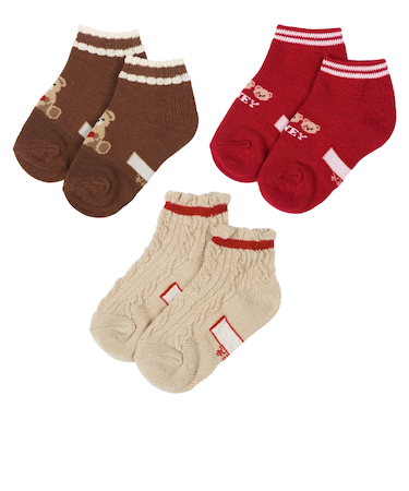 [キッズ]ショートソックス3足組　くま ブラウン