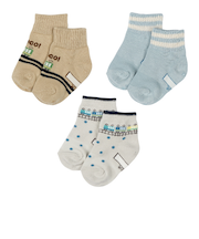 [ベビー]ショートソックス3足組　ドット電車 グレー