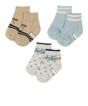 [ベビー]ショートソックス3足組　ドット電車 グレー