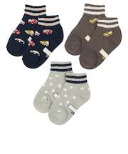 [キッズ]ショートソックス3足組　はたらく車 ネイビー