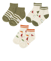 [キッズ]ショートソックス3足組　カラフル恐竜 アイボリー