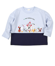 [ベビー]長袖Tシャツ　切替　ディズニー　サックス