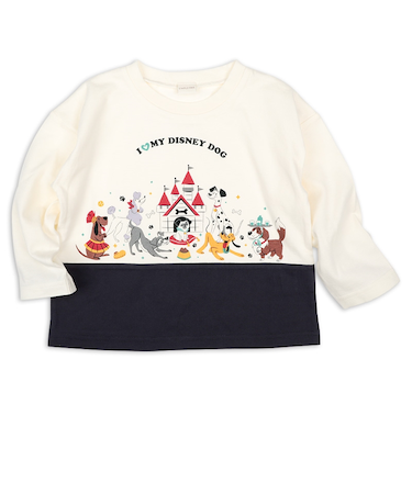 [キッズ]長袖Tシャツ　切替　ディズニー　アイボリー