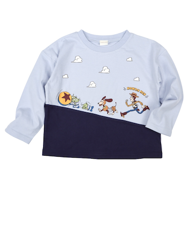 [キッズ]長袖Tシャツ　切替　ディズニー　サックス