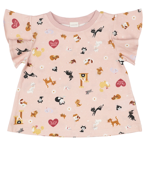 [キッズ]半袖Tシャツ　総柄　ディズニー　ピンク