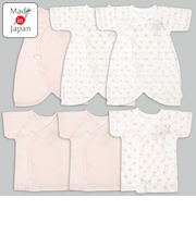 メッシュ　新生児肌着6点セット　半袖・七分袖　ピンク