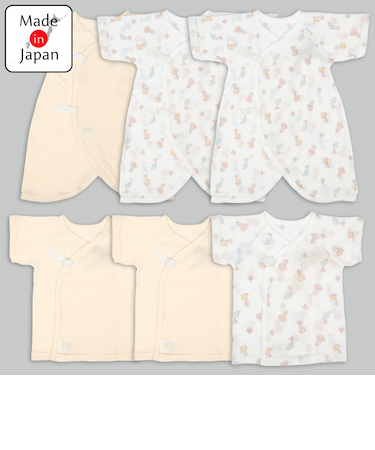 メッシュ　新生児肌着6点セット　半袖・七分袖　クリーム
