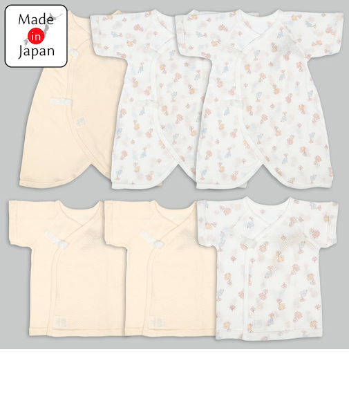 メッシュ　新生児肌着6点セット　半袖・七分袖　クリーム