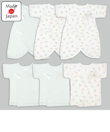 メッシュ　新生児肌着6点セット　半袖・七分袖　グリーン