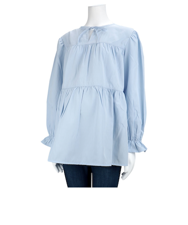 長袖ティアードブラウス　サックス