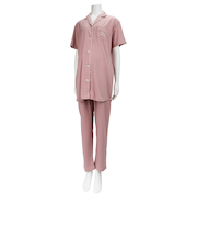 [授乳口付き]ママとお腹の赤ちゃんにやさしい半袖パジャマ　無地　ピンク