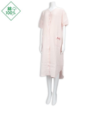 [授乳仕様]半袖ワンピース　モスリンガーゼ　ピンク