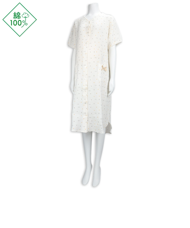 [授乳仕様]半袖ワンピース　モスリンガーゼ　クリーム