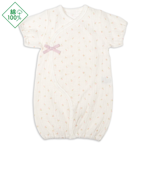 半袖ドレスオール　モスリンガーゼ　ピーチ