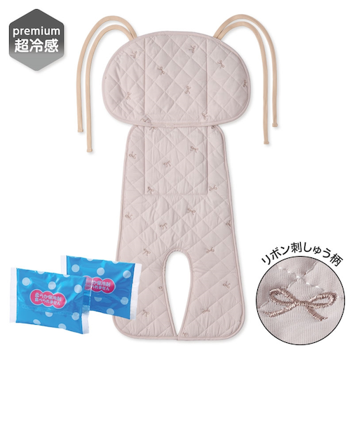 ひえひえマット ベビーカー用 プレミアム超冷感 リボン刺しゅう柄