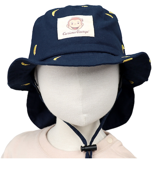 [48～52cm]日よけ付き帽子　おさるのジョージ　ネイビー