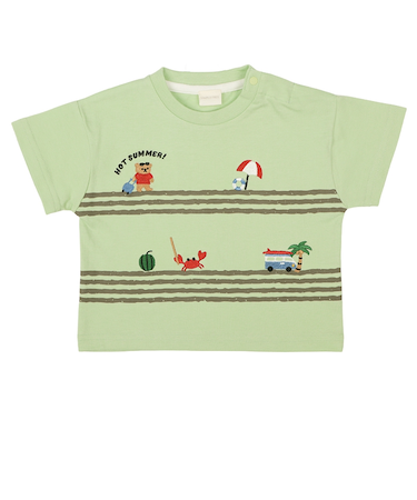 [ベビー]半袖Tシャツ　部分刺しゅう　グリーン