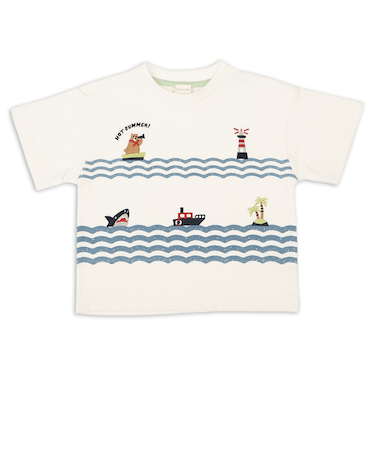 [キッズ]半袖Tシャツ　部分刺しゅう　オフホワイト