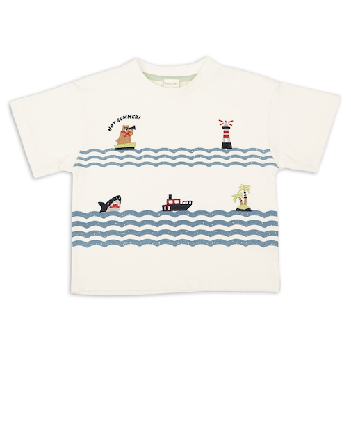 [キッズ]半袖Tシャツ　部分刺しゅう　オフホワイト