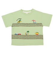 [キッズ]半袖Tシャツ　部分刺しゅう　グリーン