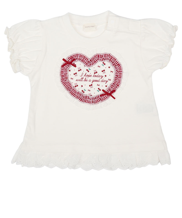 [ベビー]半袖Tシャツ　胸モチーフ　オフホワイト